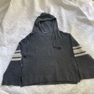 EUC Faherty knit grey stripe sweater hoodie size Large